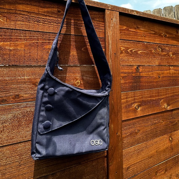 Ogio Brooklyn Women's Tablet Purse Navy Blue Canvas Crossbody Button Zipper - Picture 3 of 12